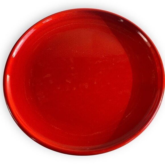 Vintage Bright Red Speckled Glaze 10” Stoneware Couple Dinner Plates - Picture 5 of 16